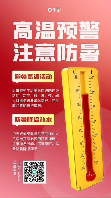 3d高温高温预警注意防暑科普手机海报