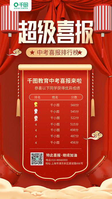教育中考超级喜报排名手机海报