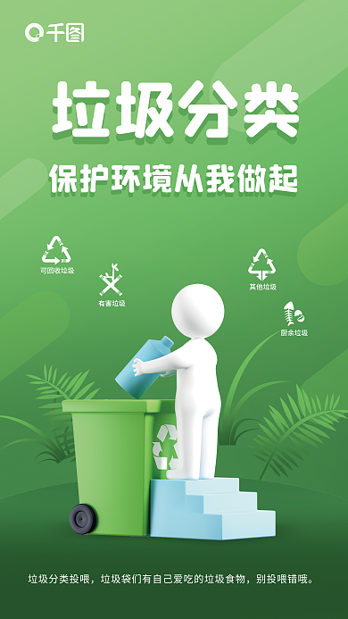 垃圾分类别投喂错哦垃圾分类3d海报