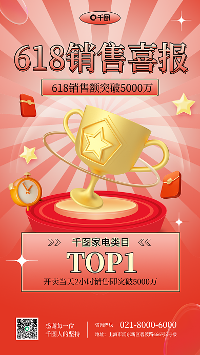 618销售咨询热线地址喜报手机海报