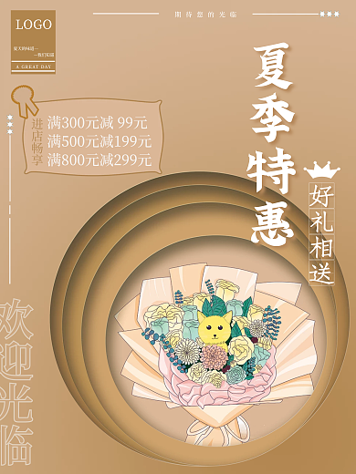 黄色剪纸风进店畅享欢迎光临促销海报