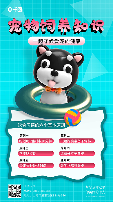 简约宠物天气电话3d手机海报