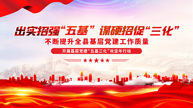 红色可出实招强五基基三化宣传活动党建展板背景