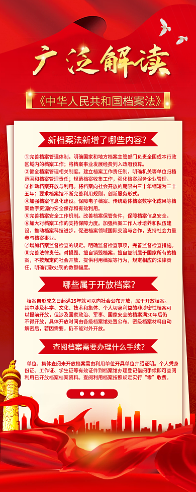 红色大气广泛解读新档案法科普宣传长图海报