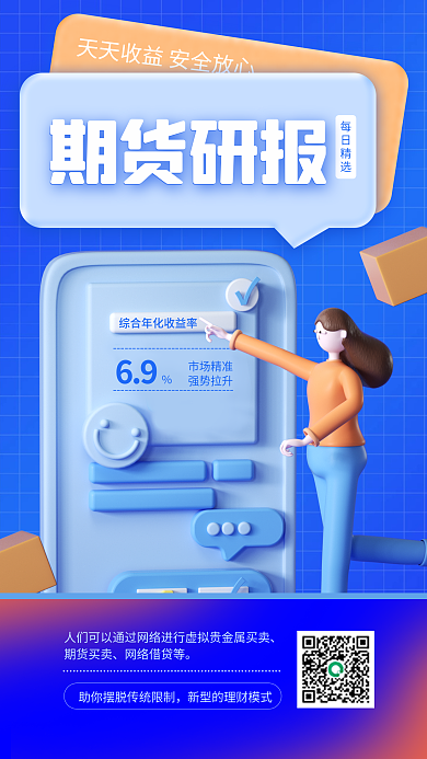 蓝色简约期货买卖网络借贷等研报金融理财3d手机海报