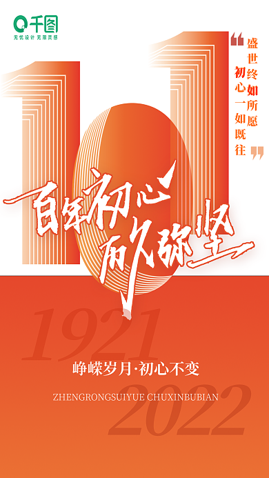 简约创意2022峥嵘岁月101周年海报