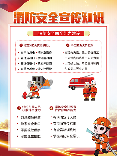 党建风发现火灾后火灾四件套海报