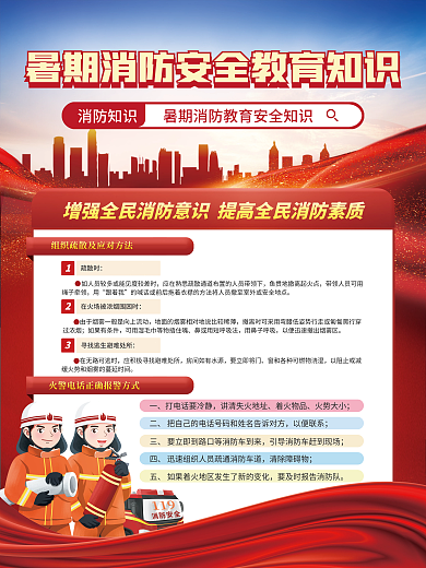 暑期消防着火物品火势大小宣传海报