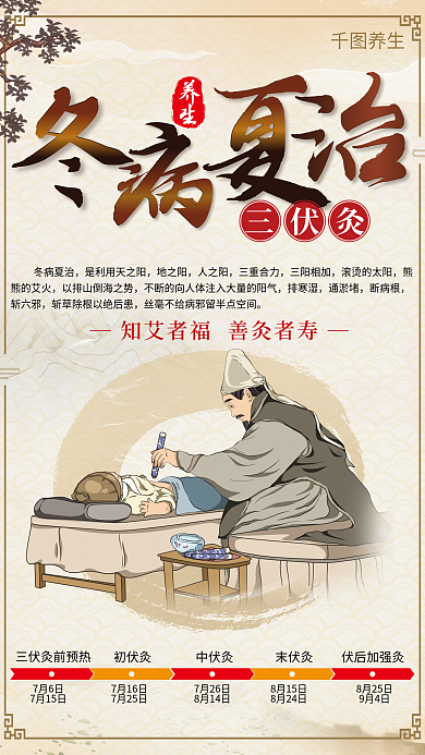 中国风夏季养生三伏灸病夏治三伏灸中医海报