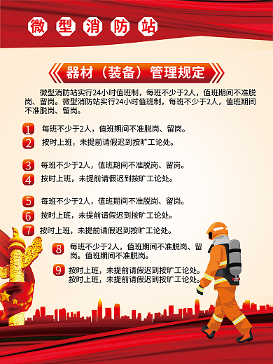 简约党建微型消防站器材消防站制度宣传海报墙报