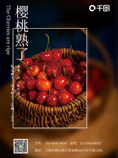 樱桃情人节樱桃熟了味甘简约摄影海报