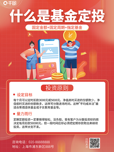 扁平风基金咨询电话地址科普海报