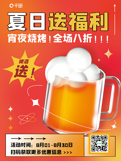 创意c4d宵夜烧烤全场八折餐饮美食促销3d海报