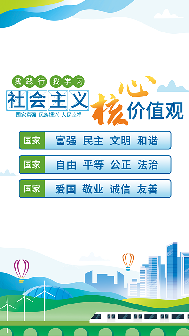 简约风我践行我学习核心价值观海报