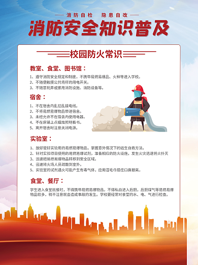 蓝色简约教室食堂科普四件套海报