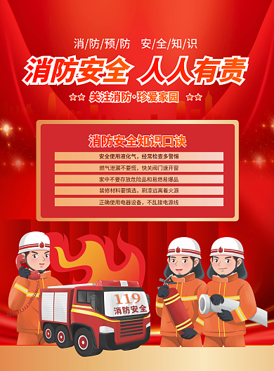 夏季火灾关注消防珍爱家园常识知识单页宣传单