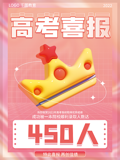 创意趋势高考喜报450人喜报战报3d海报
