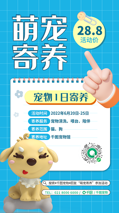 新媒体3d活动时间寄养服务宠物海报