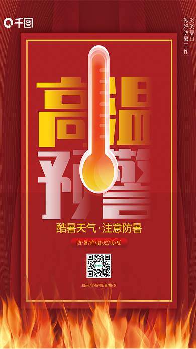 简约风酷暑天气注意防暑公益宣传海报