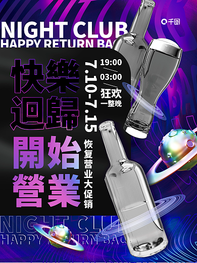 创意潮流快樂1900夜店ktv恢复营业海报
