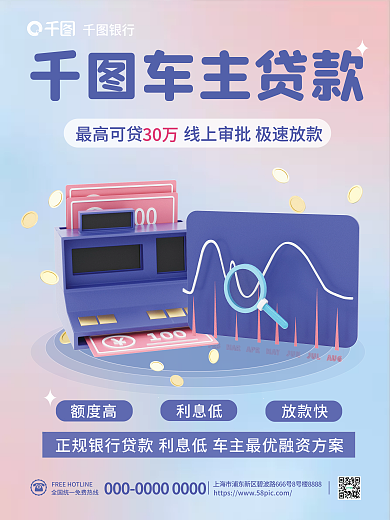 简约3d车主贷款额度高车主贷款申请海报