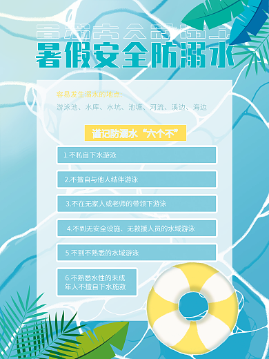 暑假安全谨记防溺水六个不防溺水海报