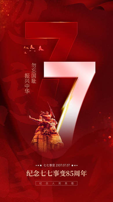 七七事变周年纪念忽忘国耻勿忘国耻海报