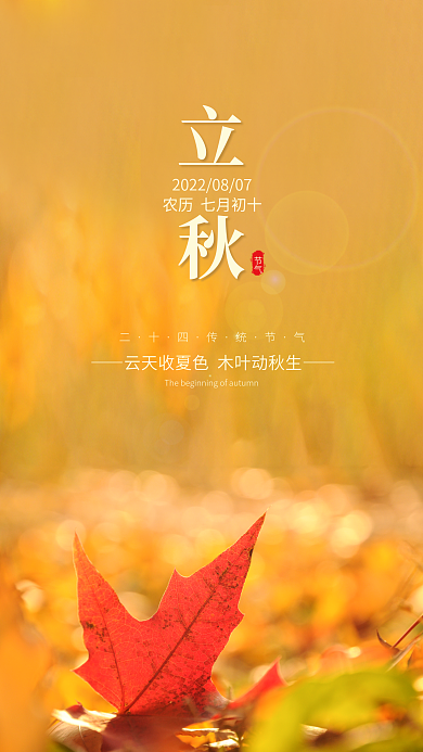 简约黄色立秋节气传统节气无线节日海报