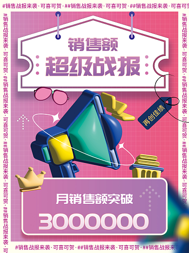 创意销售可喜可贺业绩团队活动促销3d海报