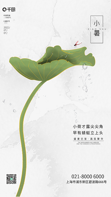 传统二十四节气小暑荷叶海报