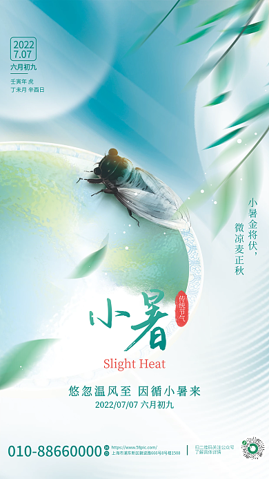 简约风传统节气2022知了小暑节气海报
