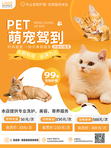 简约小清新OGONEW萌宠服务促销价目表海报