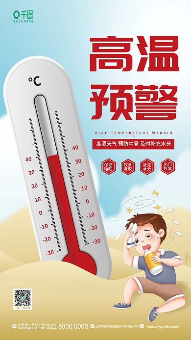 小清新高温预警医疗健康预防中暑海报