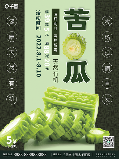 复古中国风满减元39苦瓜销售海报