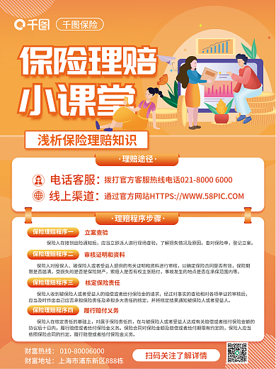 简约插画小课堂保险理赔流程宣传科普商业海报