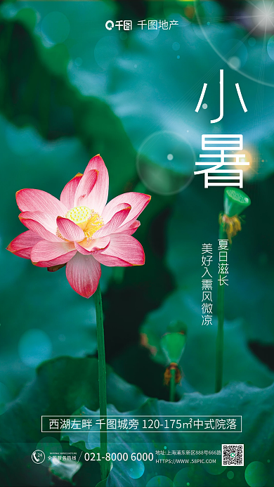 小清新摄影图小暑夏日滋长节气借势海报