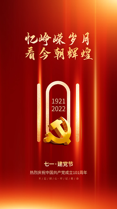 红色简约忆峥嵘岁月看今朝辉煌宣传海报
