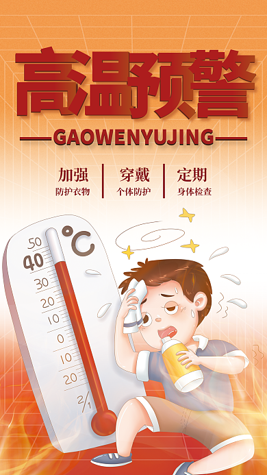 简约插防护健康高温预警预防中暑海报