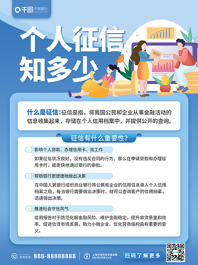 简约蓝色个人征信知多少知识科普宣传海报