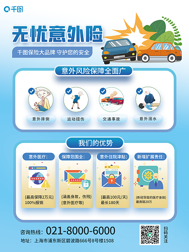意外险保障无忧意外险我们的优势海报