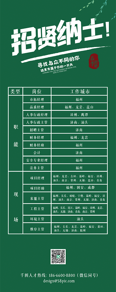 春季绿色简约大气极简招聘海报