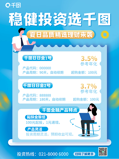 夏日理财稳健投资选投资热线海报