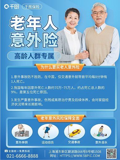 金融老年人意外险保障范围营销海报