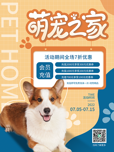 简约宠物会员充值促销海报