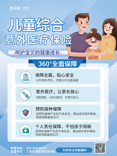 简约儿童儿童综合保障全面医疗保险营销海报