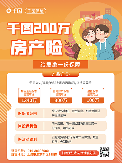 简约房200万保险营销介绍海报