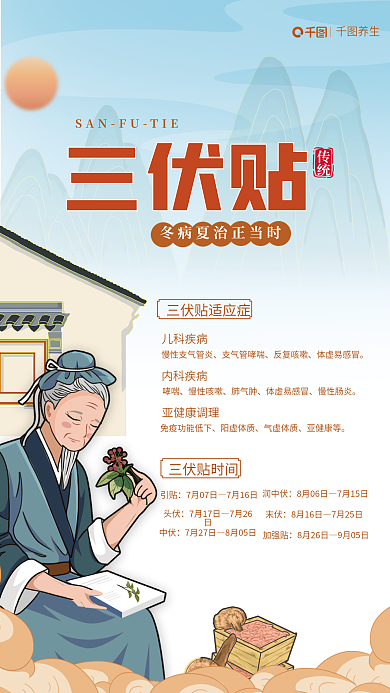 中医三伏贴冬病夏治夏季养生知识宣传海报