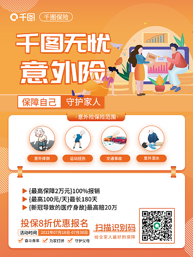 简约意外险保障范围营销海报