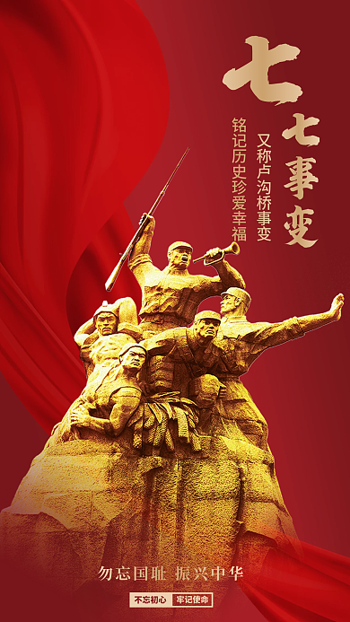 七七抗战不忘初心牢记使命手机海报