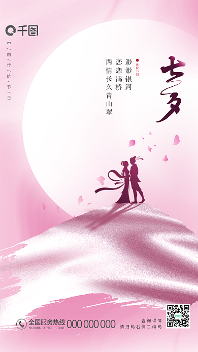 浪漫简洁渺渺银河恋恋鹊桥地产七夕情人节海报背景